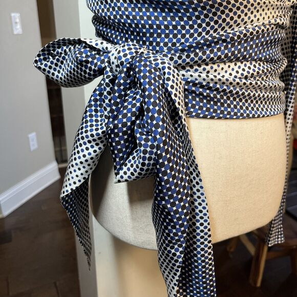 Alexandre Vauthier 100% Silk One Shoulder Statement Sleeve Wrap Blouse 40 Blue - Picture 4 of 16